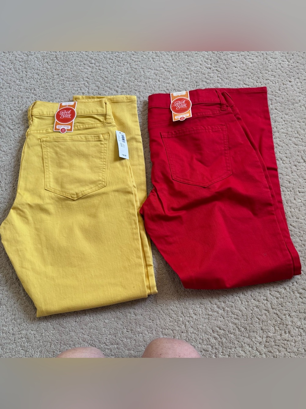 NWT Old Navy Rockstar Jeans Super Skinny Lower Rise 2 Pairs Red Yellow Size 12